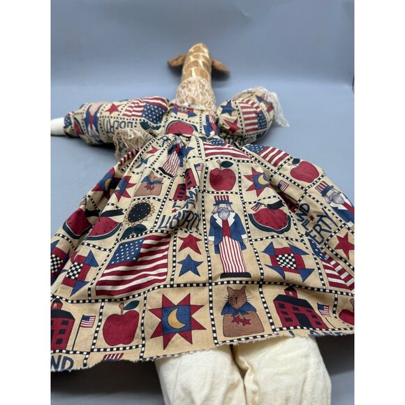 large Handcrafted Giraffe Doll Patriotic Dress & Lace Accents wood brown READ - Picture 9 of 12